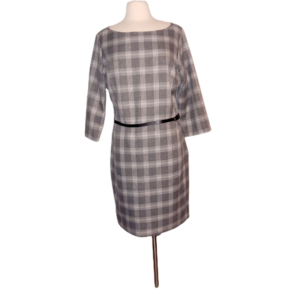 Sharagano Dresses & Skirts - Sharagano Gray White Plaid Dress Midi Size 16 Woman